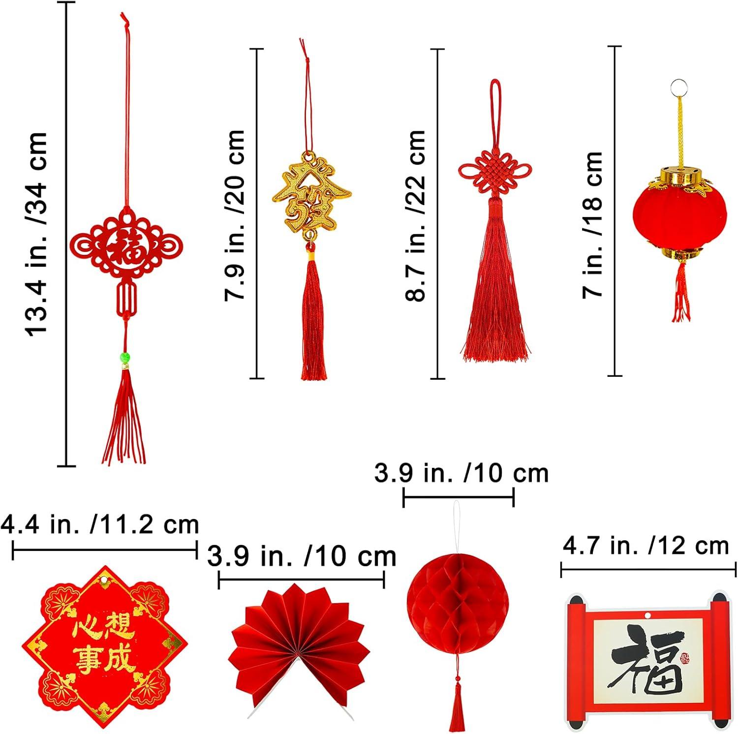 imageWinlyn 166 Pcs Chinese Lunar New Year Ornaments Hanging Good Luck Ornaments Red Lanterns Lucky Knots Tassels Festival Tree Ornaments Paper Fans for Asian New Year 2025 Snake Vietnamese Tet Party Decor
