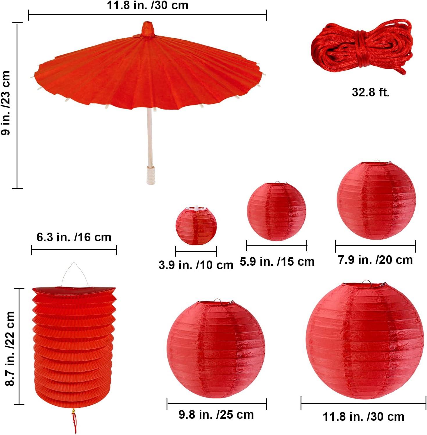 imageWinlyn 20 Pcs Asian Chinese New Year Party Decorations Red Gold White Round Paper Lanterns Hanging Party Lanterns Red Accordion Lanterns for Oriental Lunar New Year Festival Wedding Ceiling Decor