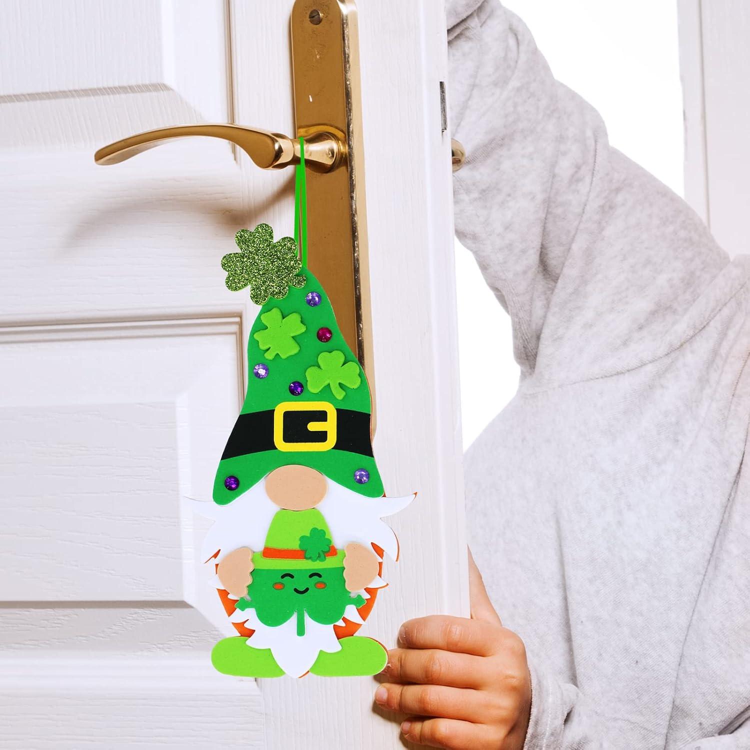 imageWinlyn 24 Sets St Patricks Day Decorations Gnome Shamrock Ornaments DIY St Pats Craft Kits Assorted Lucky FourLeaf Clover Irish Shamrock Foam Stickers for Kids Classroom Home Activity Art Project