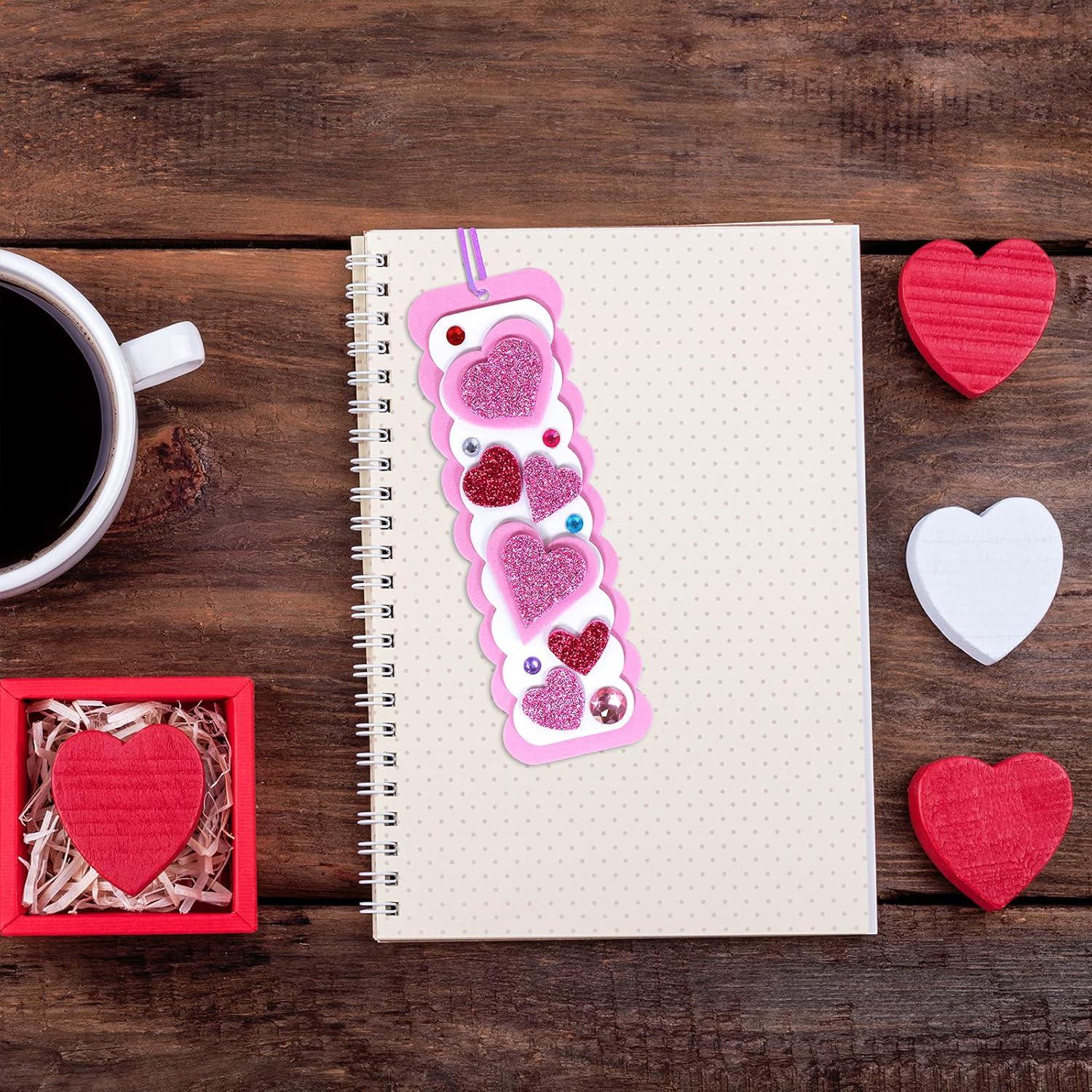 imageWinlyn 24 Sets Valentines Day Decorations DIY Heart Bookmarks Valentine Craft Kits Blank Foam Bookmarks with Assorted Hearts Stickers for Kids Classroom Activities Reading Party Favors Gift Exchange