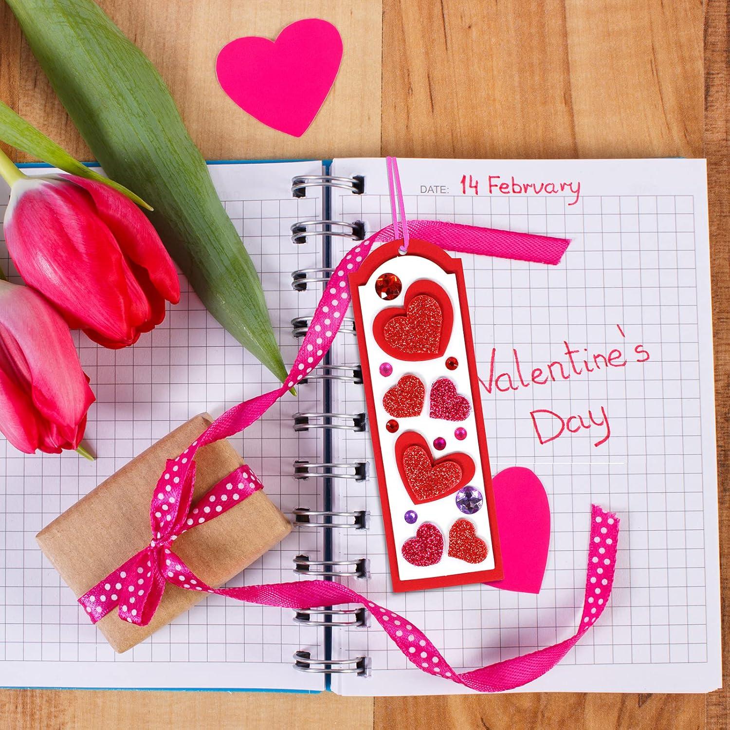 imageWinlyn 24 Sets Valentines Day Decorations DIY Heart Bookmarks Valentine Craft Kits Blank Foam Bookmarks with Assorted Hearts Stickers for Kids Classroom Activities Reading Party Favors Gift Exchange