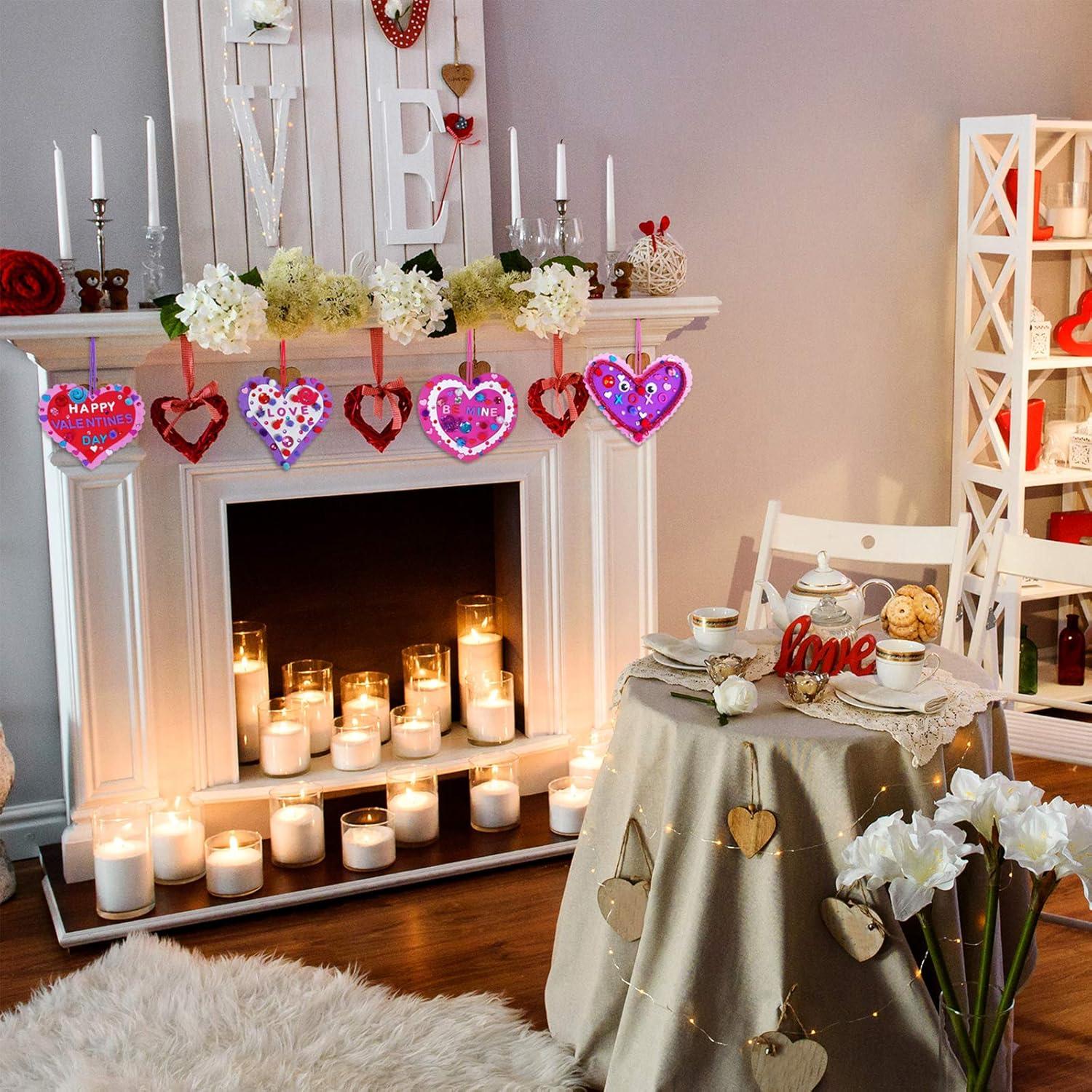 imageWinlyn 24 Sets Valentines Day Heart Ornaments Decorations DIY Foam Craft Kits Assorted Shapes Stickers Pompoms Googly Eyes for Kids Classroom Art Activity Gift Exchange