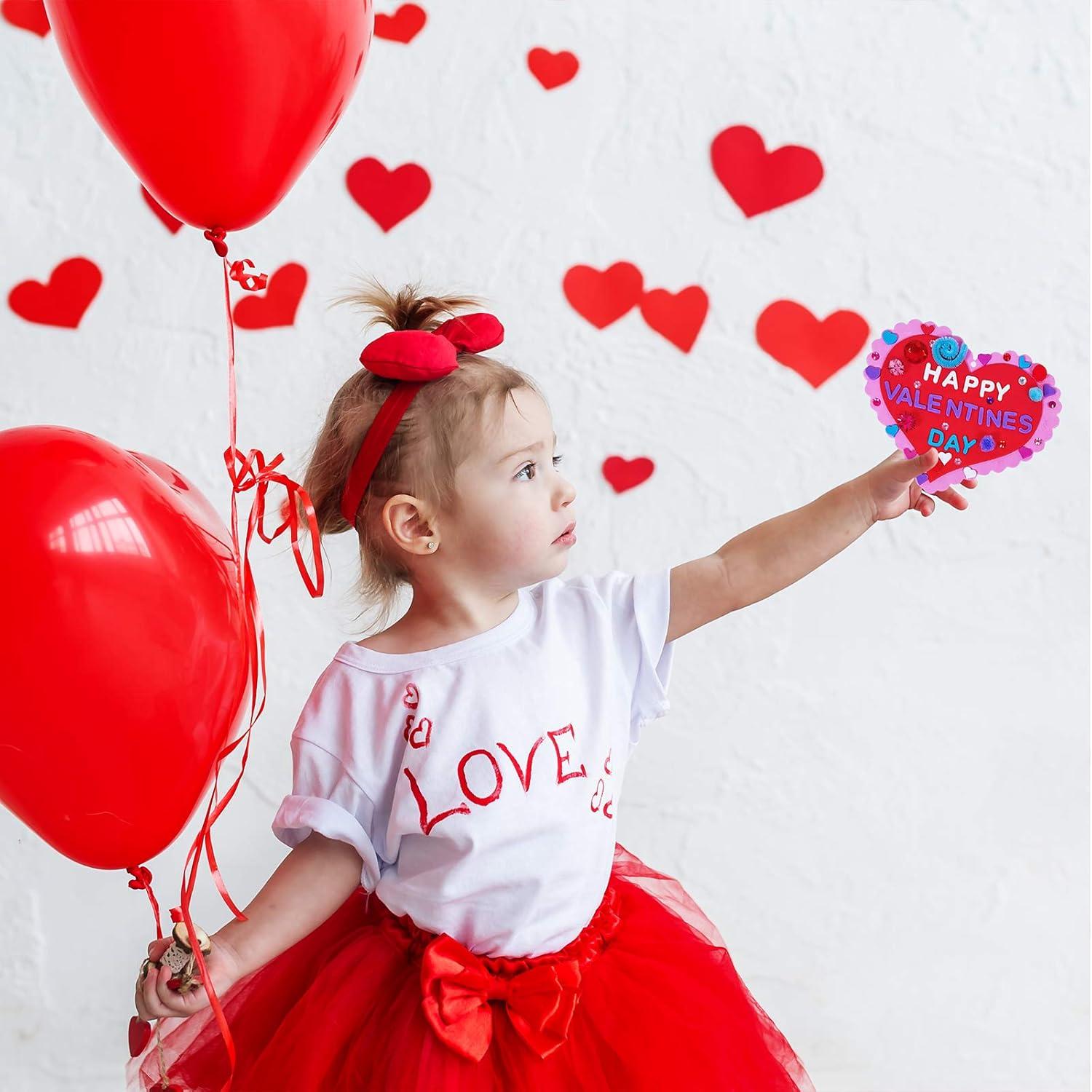 imageWinlyn 24 Sets Valentines Day Heart Ornaments Decorations DIY Foam Craft Kits Assorted Shapes Stickers Pompoms Googly Eyes for Kids Classroom Art Activity Gift Exchange