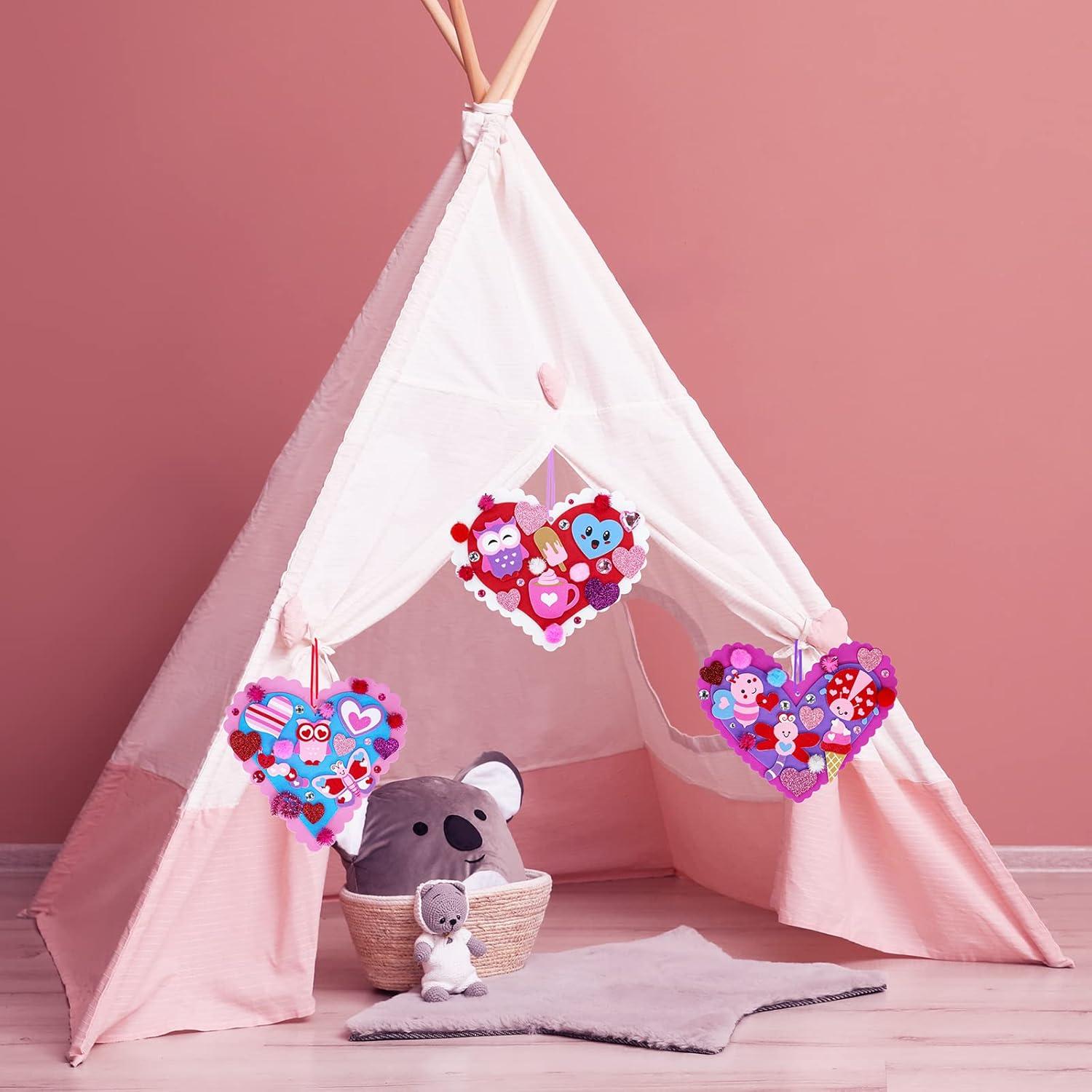 imageWinlyn 24 Sets Valentines Day Heart Ornaments Decorations DIY Heart Ornaments Valentine Craft Kits Assorted Foam Heart Shape Stickers Googly Eyes for Kids Classroom Activity Gift Exchange Art Project