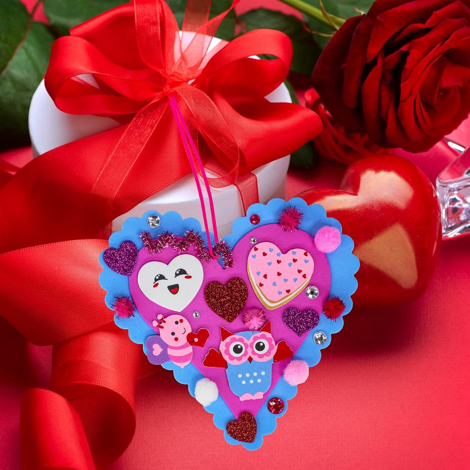 imageWinlyn 24 Sets Valentines Day Heart Ornaments Decorations DIY Heart Ornaments Valentine Craft Kits Assorted Foam Heart Shape Stickers Googly Eyes for Kids Classroom Activity Gift Exchange Art Project