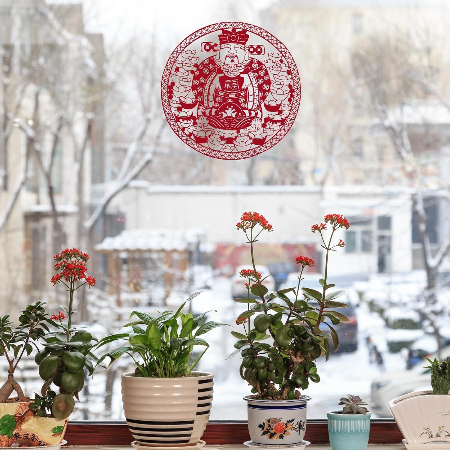 imageWinlyn 26 Pcs Asian Chinese Vietnamese Lunar New Year Window Wall Door Decorations FU Paper Cutting Good Luck Ornaments Festival Lucky Decorations for Oriental New Year 2025 Party Favors Wedding Decor