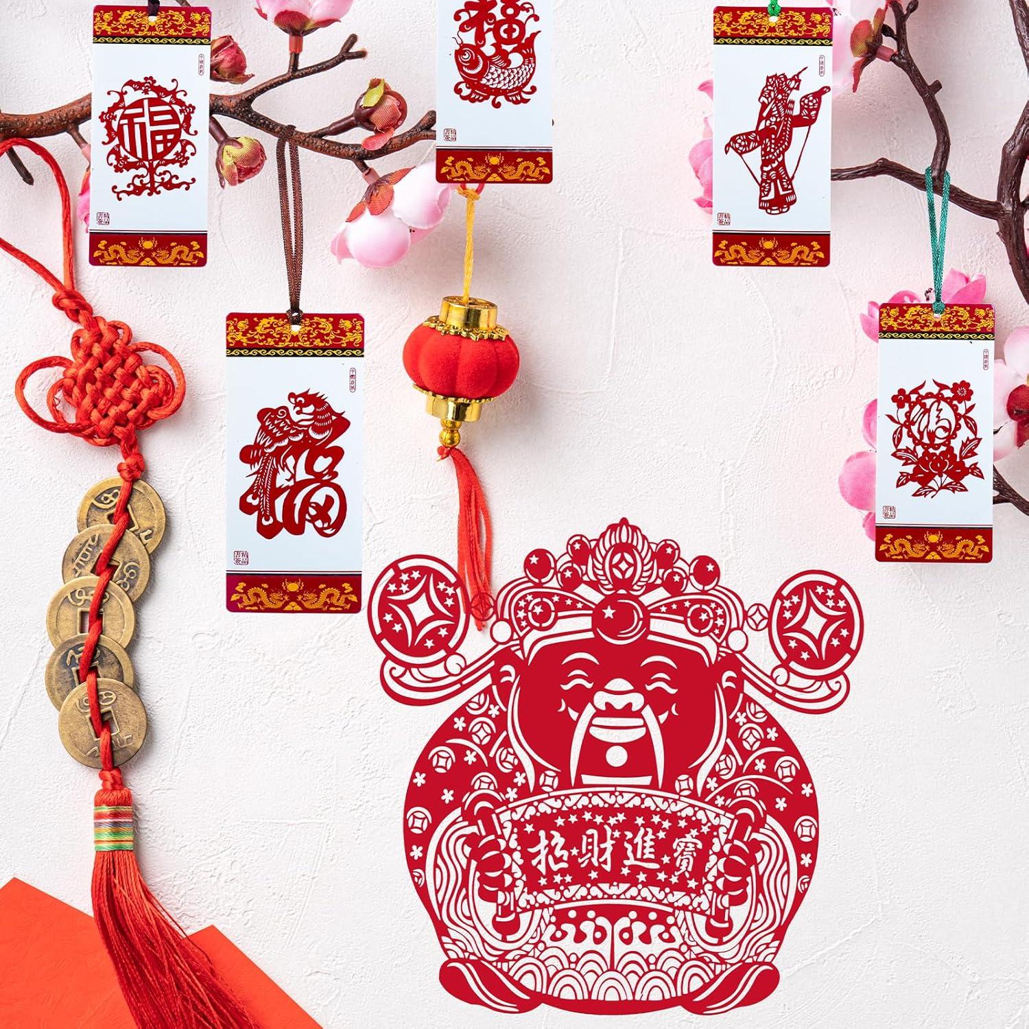 imageWinlyn 26 Pcs Asian Chinese Vietnamese Lunar New Year Window Wall Door Decorations FU Paper Cutting Good Luck Ornaments Festival Lucky Decorations for Oriental New Year 2025 Party Favors Wedding Decor