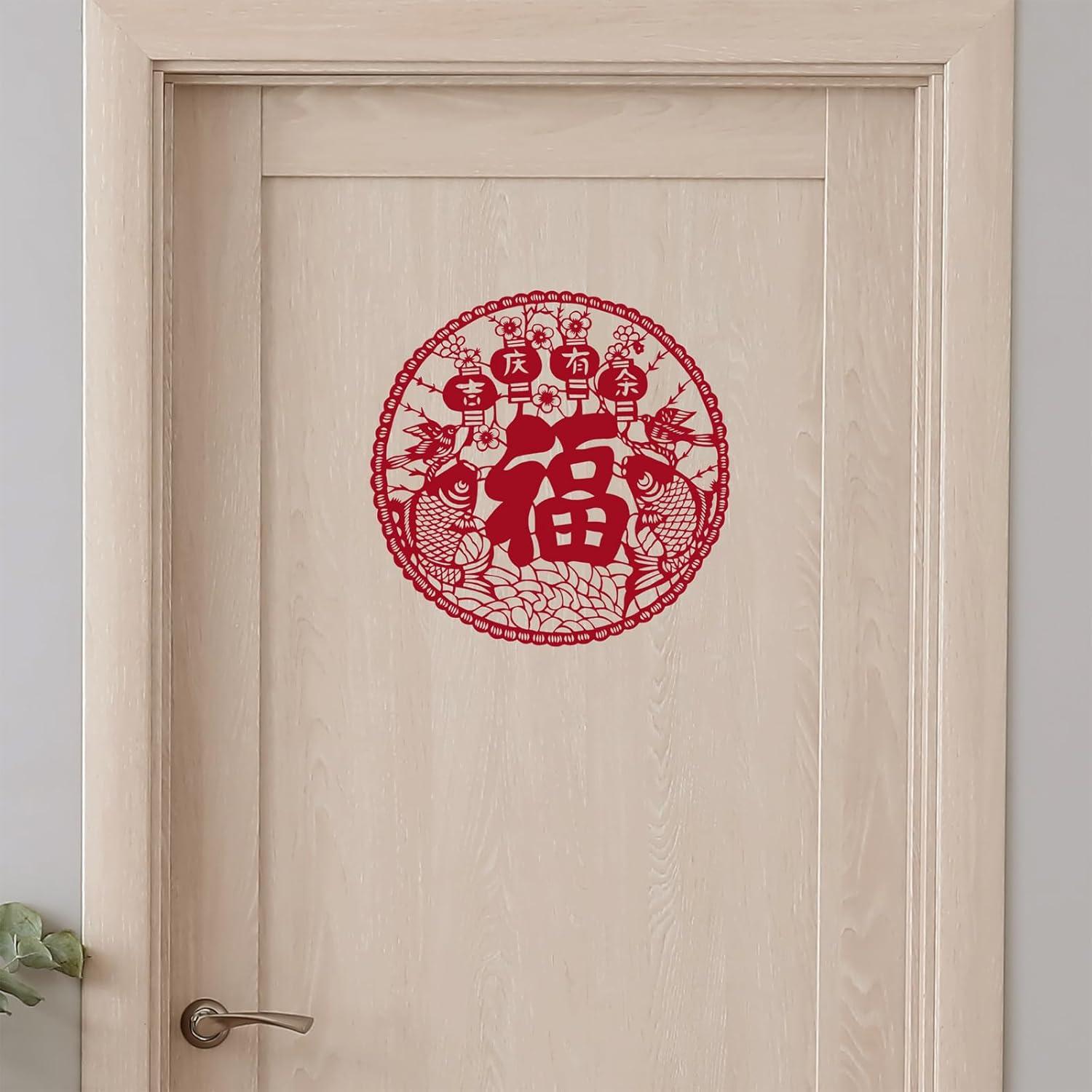 imageWinlyn 26 Pcs Asian Chinese Vietnamese Lunar New Year Window Wall Door Decorations FU Paper Cutting Good Luck Ornaments Festival Lucky Decorations for Oriental New Year 2025 Party Favors Wedding Decor