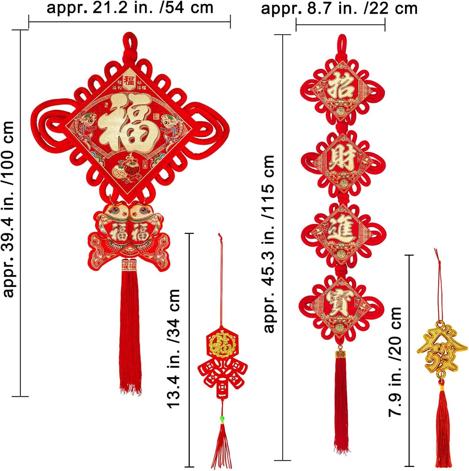 imageWinlyn 27 Pcs Chinese New Year Decorations Fu Red Knot Tassel Hanging Oriental Lucky Ornaments Spring Wall Ornaments Red Good Luck Tree Ornaments for Asian Lunar New Year 2025 Snake Year Party Decor