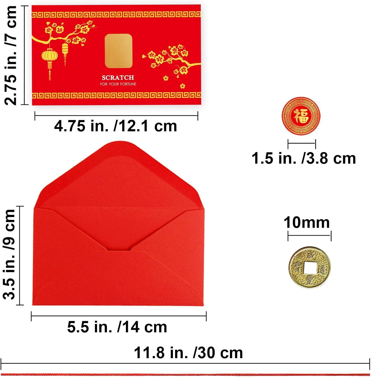 imageWinlyn 28 Sets Chinese New Year Fortune Cards with Red Envelops Chinese Coins Chinese Stickers Scratch Off Fortune Games Gifts for Kids Chinese Lunar New Year Spring Year of The OX 2021 Party