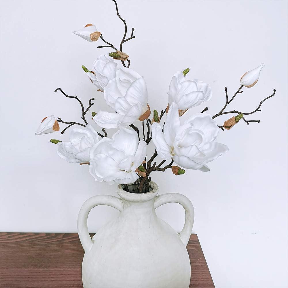 imageWinlyn 3 Pcs Silk Magnolia Flowers with Buds Branch Artificial Magnolia Blooms Wedding Flowers Bouquets Floral Stems in White 19quot Tall for Vase Floral Arrangement Table Centerpiece Home Decor