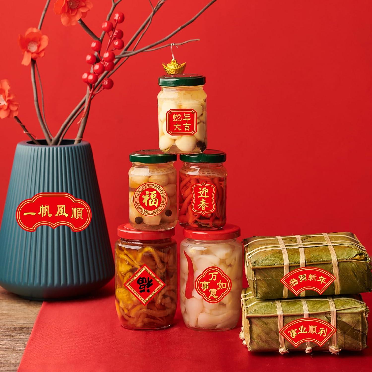 imageWinlyn 352 Pcs Chinese New Year Stickers Asian Lunar New Year Fu Labels and Chinese Blessing Stickers 2025 Year of The Snake Candy Chocolate Labels for Spring Festival Party Favors New Year Decoration