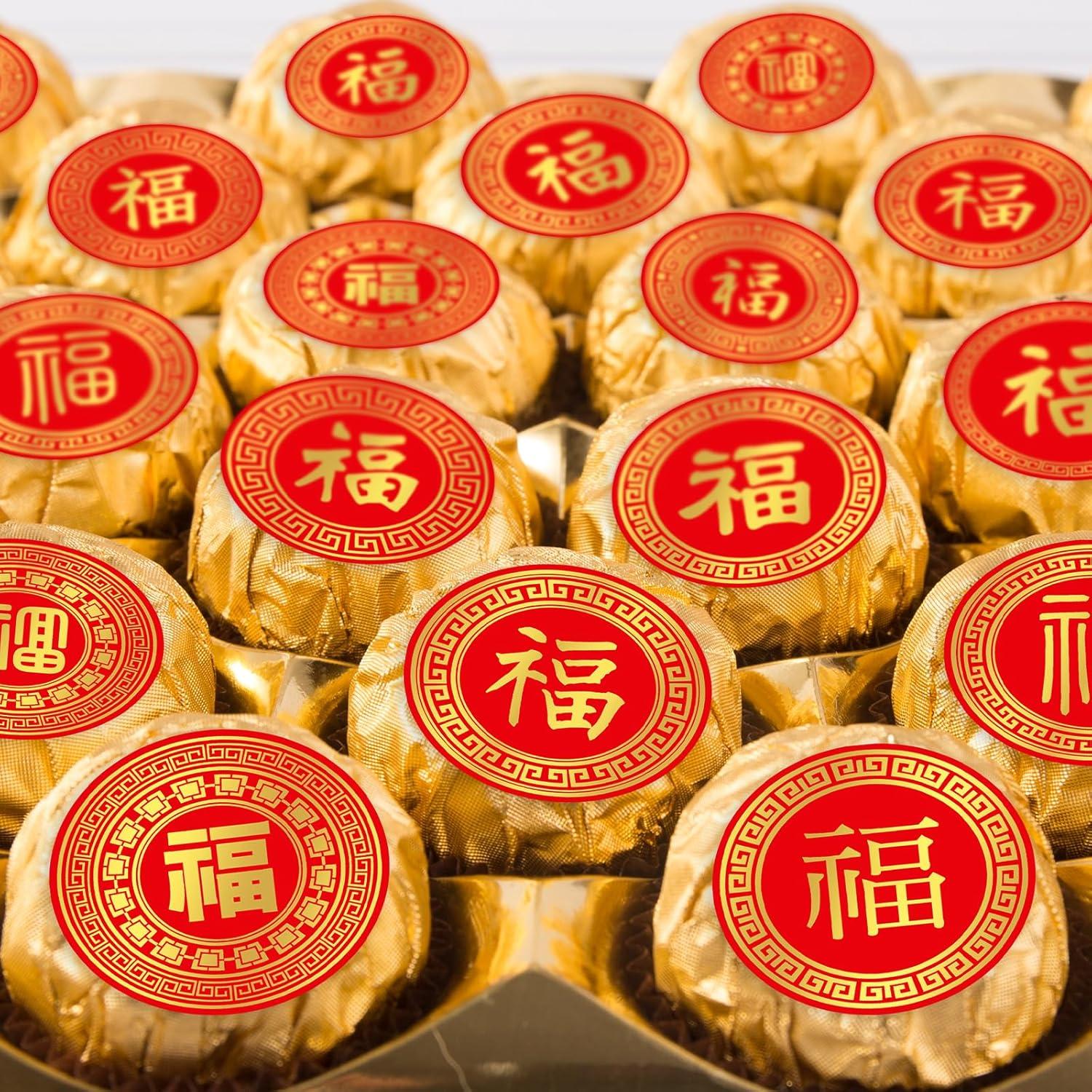 imageWinlyn 352 Pcs Chinese New Year Stickers Asian Lunar New Year Fu Labels and Chinese Blessing Stickers 2025 Year of The Snake Candy Chocolate Labels for Spring Festival Party Favors New Year Decoration