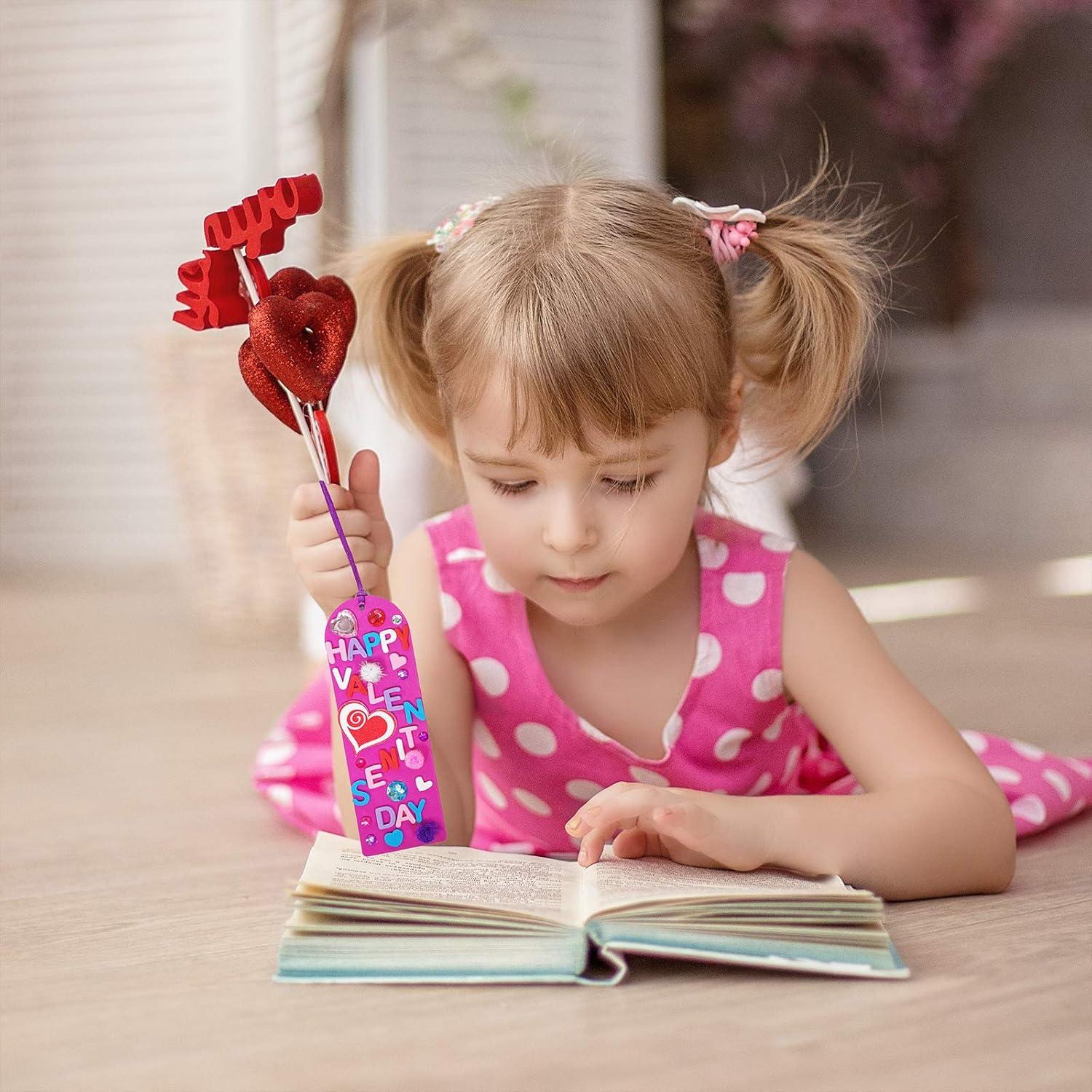 imageWinlyn 36 Sets Valentine Decorations DIY Bookmarks Craft Kit Blank Foam With Smile Face Hearts Owl Alphabets Stickers for Kids Classroom Activity Reading Gift Exchange