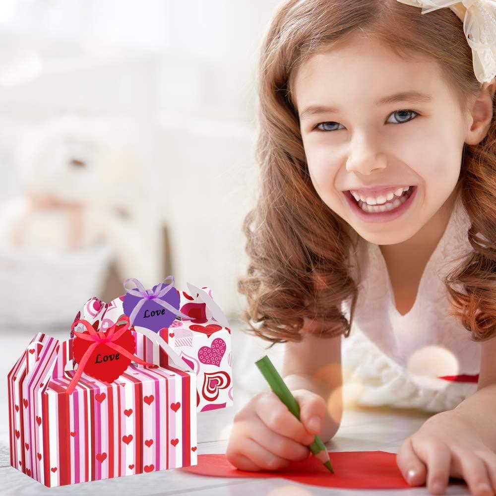 imageWinlyn 48 Set Valentines Day Treat Boxes Hearts Prints Boxes Cookie Boxes Goodie Bag Party Favor Boxes Container Candy Box with Heart Tags Bulk for Kids Girls School Classroom Supplies