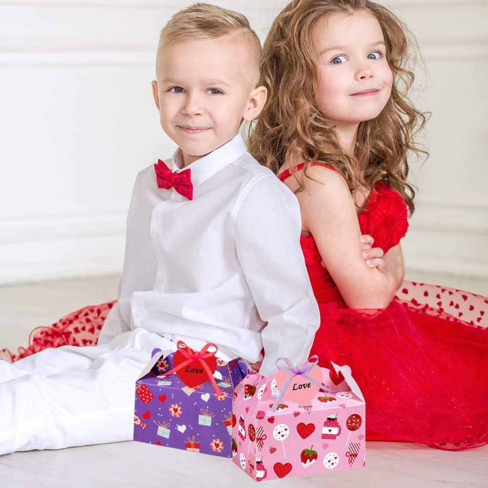 imageWinlyn 48 Set Valentines Day Treat Boxes Hearts Prints Boxes Cookie Boxes Goodie Bag Party Favor Boxes Container Candy Box with Heart Tags Bulk for Kids Girls School Classroom Supplies