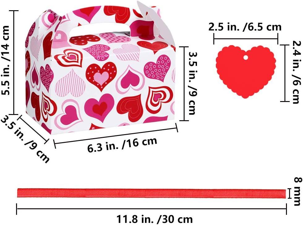 imageWinlyn 48 Set Valentines Day Treat Boxes Hearts Prints Boxes Cookie Boxes Goodie Bag Party Favor Boxes Container Candy Box with Heart Tags Bulk for Kids Girls School Classroom Supplies