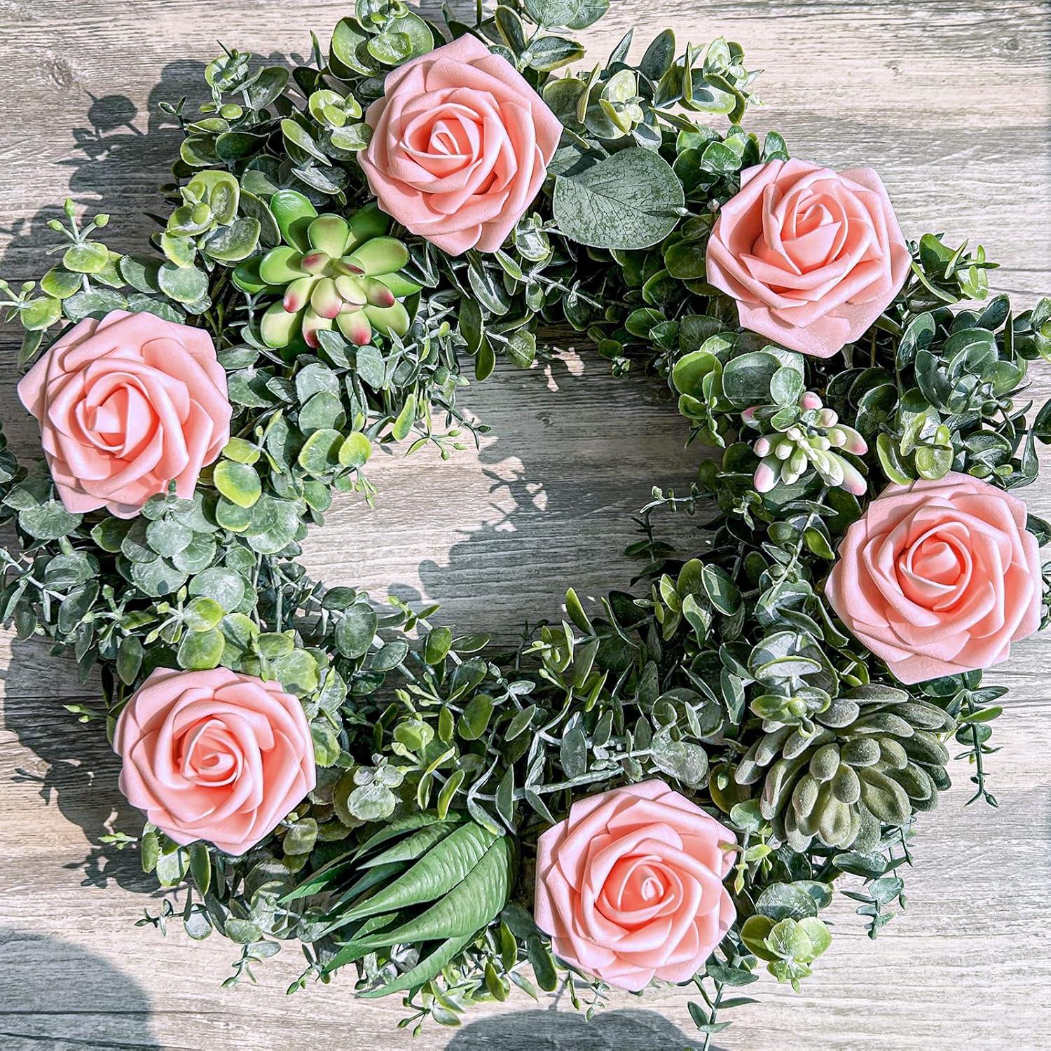 imageWinlyn 50 pcs Real Touch Blush Pink Roses with Stems ampamp Silk Leaves Bulk Artificial Flowers for Weddings Centerpieces Floral Arrangements Party Decorations Baby Showers Birthday Anniversaries CraftsBlush Pink