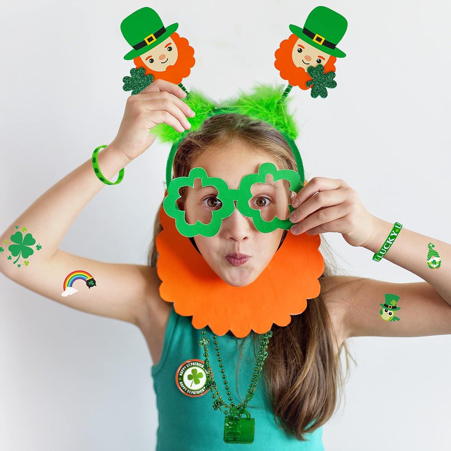imageWinlyn 58 Pcs St Patricks Day Novelty Jewelry Assortment Necklaces Head Boppers Bracelets Mustaches Tattoos ampamp Accessories for St Pattys Day Irish Party Decor