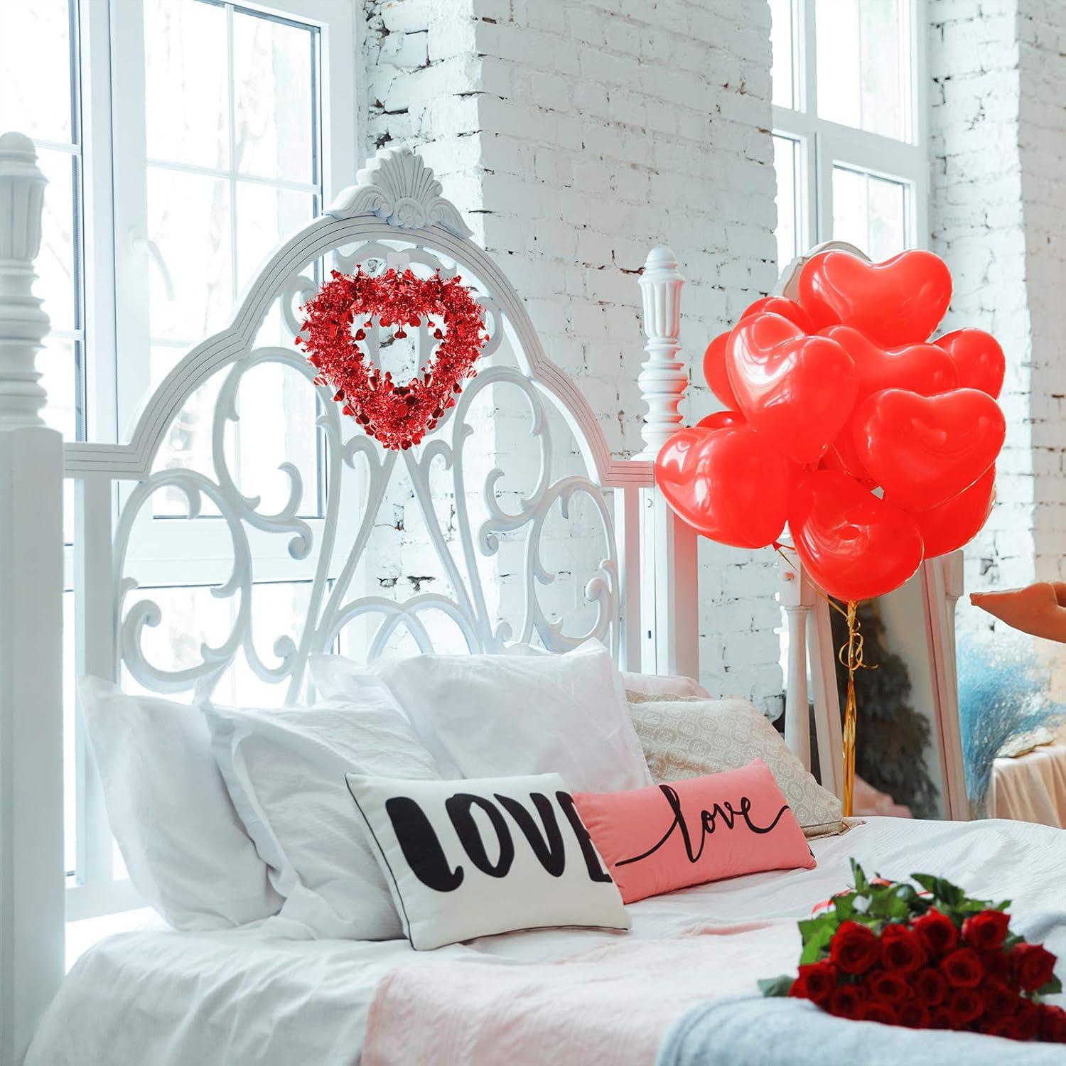 imageWinlyn 6 Pcs Red Valentine Heart Wreaths Tinsel Heart Shaped Wreaths with Foil Hearts Hanging Valentines Day Wreaths Decorations for Wedding Birthday Party Front Door Wall Window Mantel Dcor