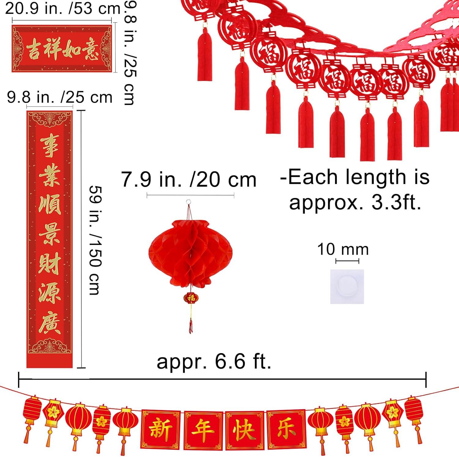 imageWinlyn Bulk Chinese New Year Party Decorations Oriental Hanging Red Lanterns Lucky Garland Party Swirls New Year Banner Honeycomb Balls for Asian Lunar New Year Snake Year Festival Wedding 2025 Decor