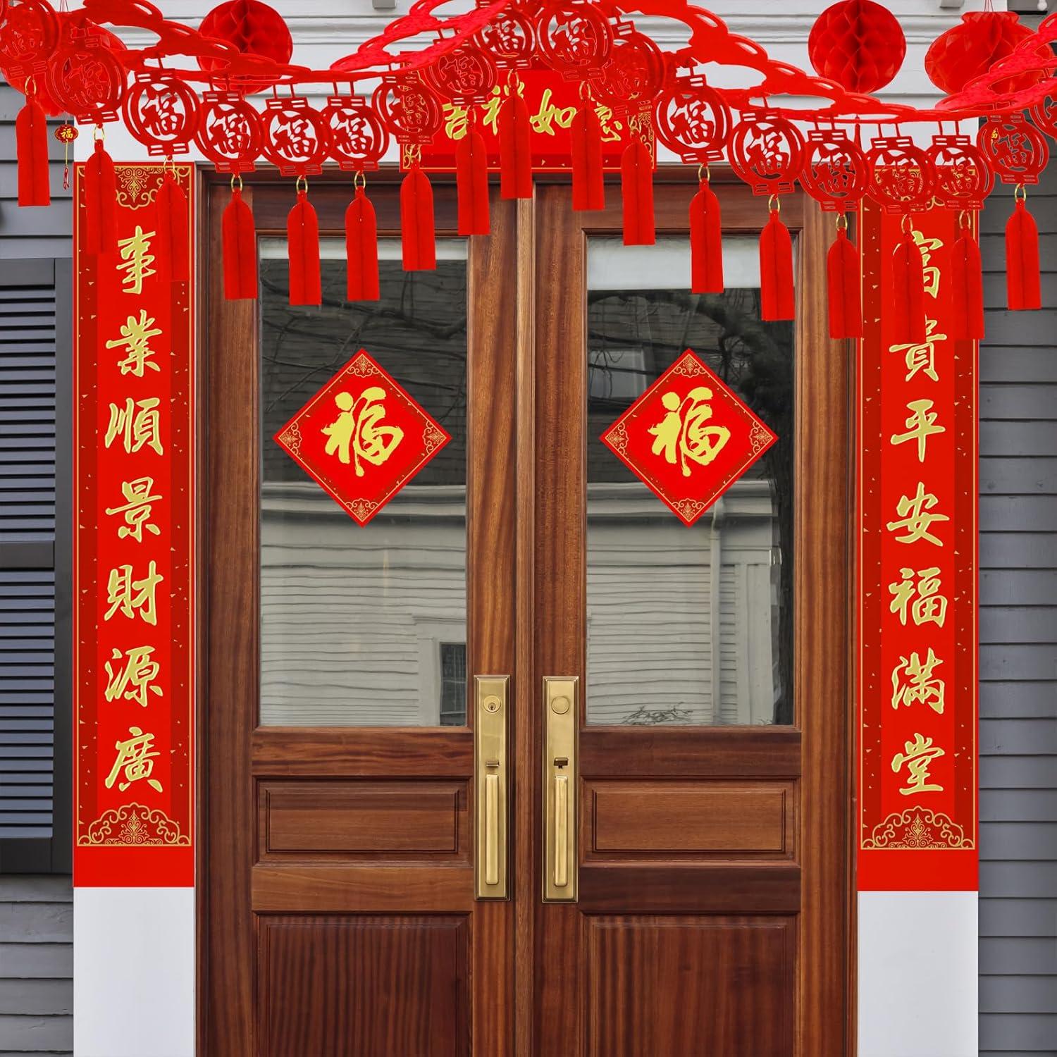 imageWinlyn Bulk Chinese New Year Party Decorations Oriental Hanging Red Lanterns Lucky Garland Party Swirls New Year Banner Honeycomb Balls for Asian Lunar New Year Snake Year Festival Wedding 2025 Decor