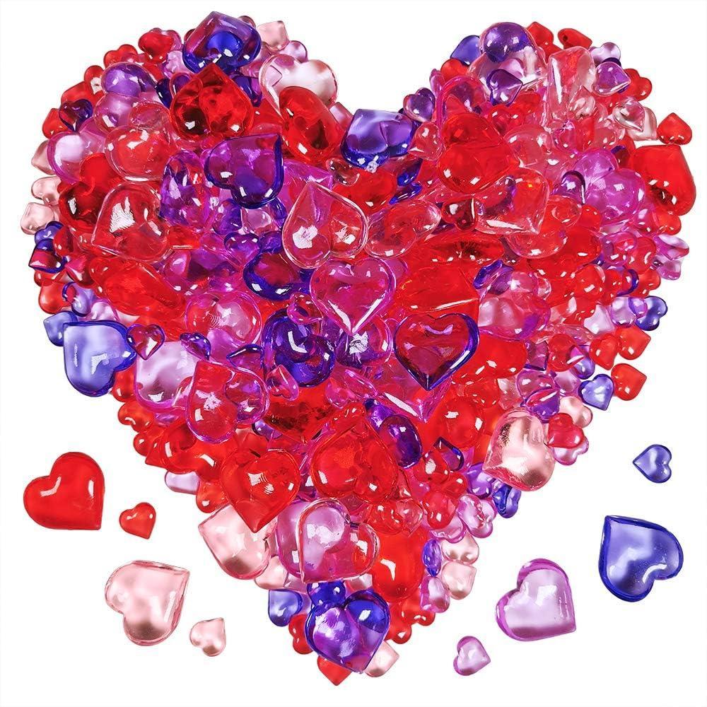 image820 Pcs 2 Sizes Valentines Day Acrylic Heart Gems Colorful Heart Shaped Acrylic Gemstone Ornaments for Wedding Valentines Party Table Scatter Decorations Heart Vase Fillers RedRose RedPinkPurple