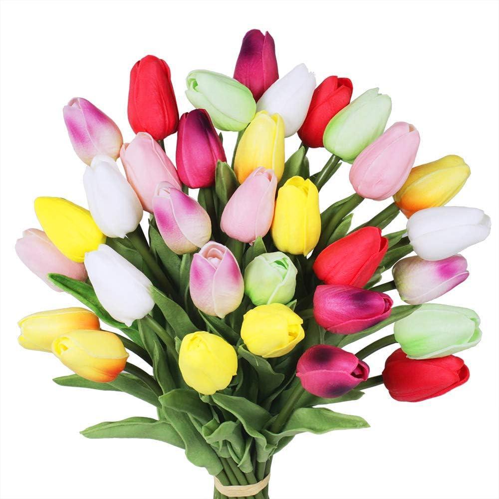 imageSupla 32 Pcs Multicolor 14quot Artificial Tulips Flowers for Wedding Party Home Decoration
