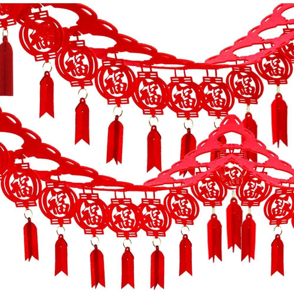 imageSupla 8 Pack 262 Long Chinese New Year Garland Decorative Red Hanging Good Luck Garland Chinese Spring Felt String Garland for Asian Chinese Festival 2025 Lunar Year of The Dragon Party Decorations