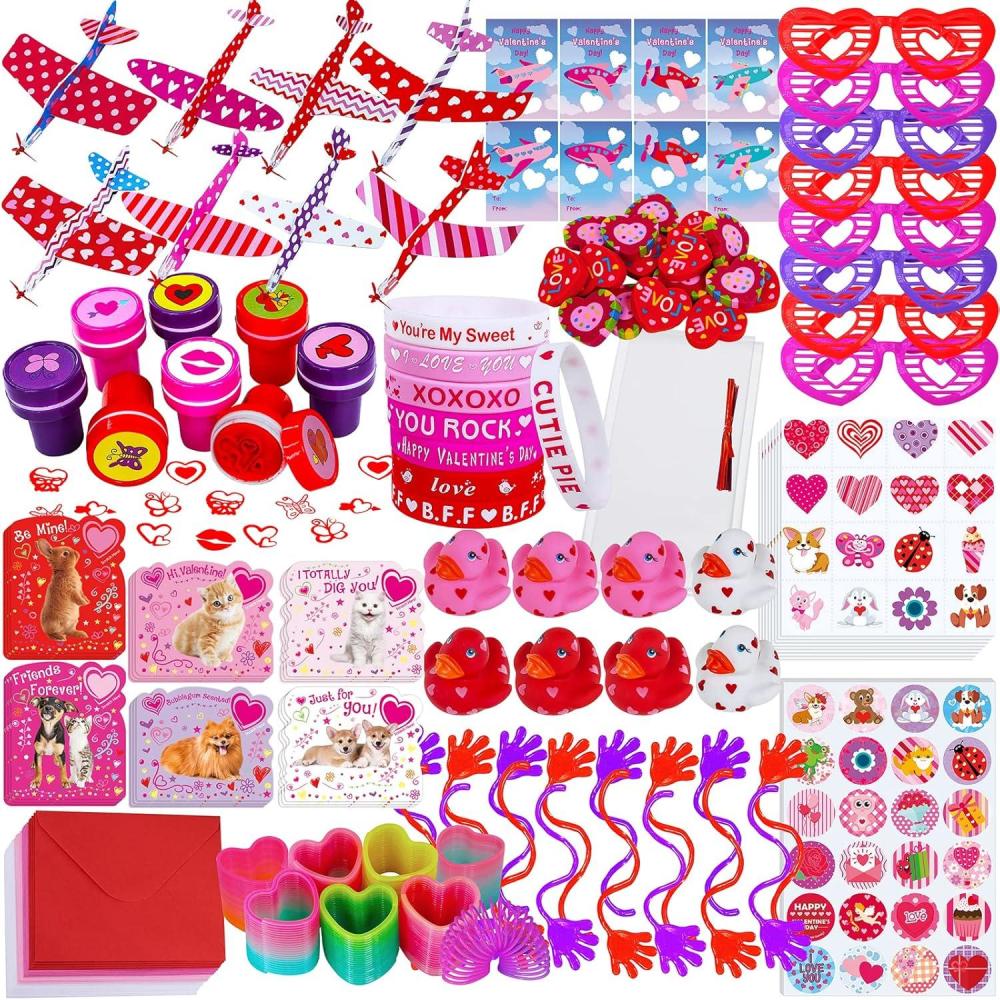 imageWinlyn 152 Pcs Valentines Day Stationery Toy Assortment Set for Kids Students Party Favors Treats School Classroom Gift Exchange Goodie Bag Stuffers Prizes Rewards Bulk