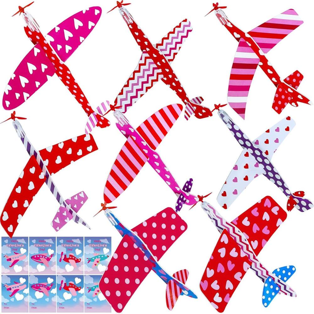 imageWinlyn 32 Sets Valentines Day Foam Airplanes Glider Planes with Cards for Kids Boys Girls Valentine Planes Party Favors School Classroom Gift Exchange Valentines Treats Prizes Goodie Bag Stuffers Toys