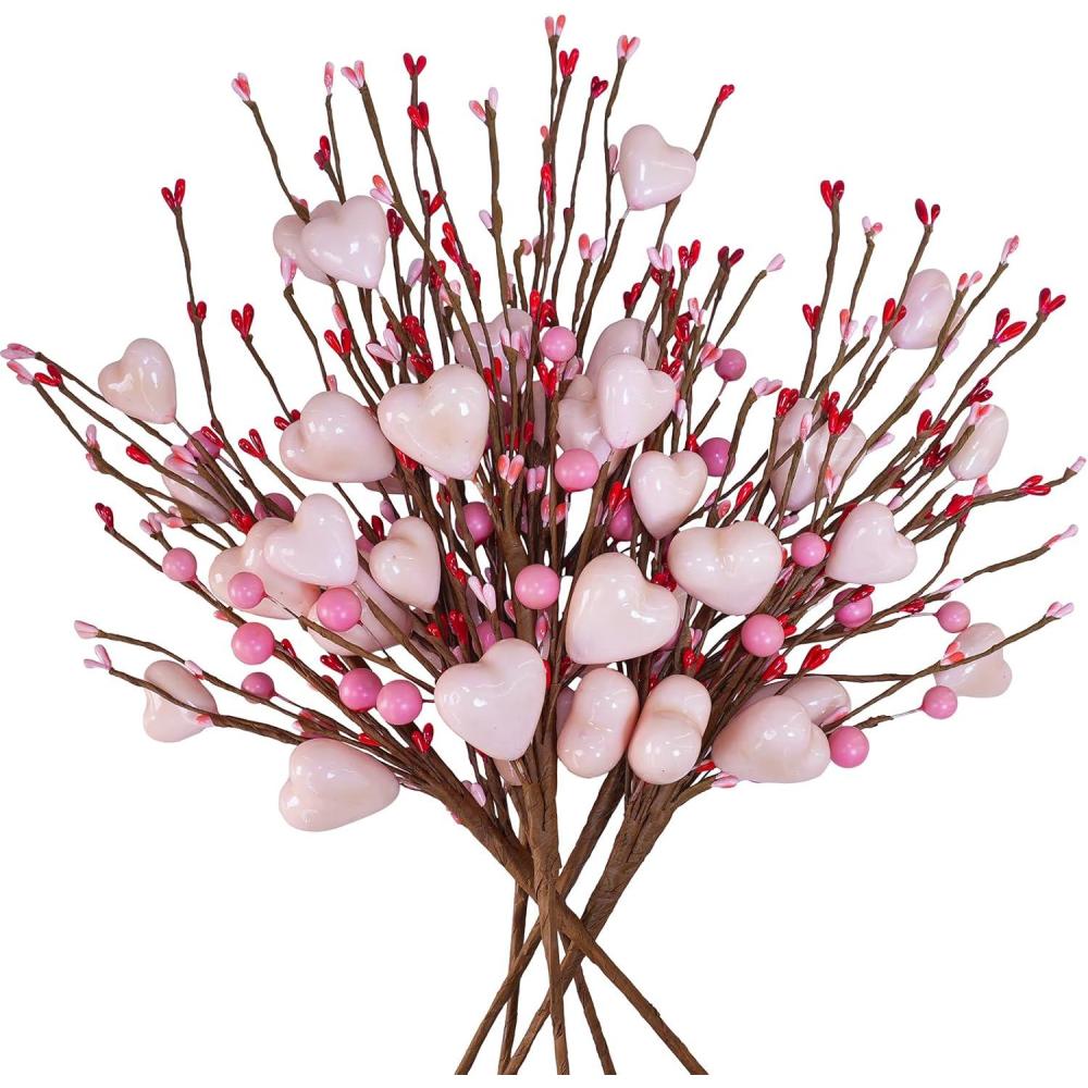 imageWinlyn 6 Pcs Valentines Day Heart and Berry Sprays  Artificial Heart Shaped Floral Picks Red Pink Berry Flower Stems 165quot for Wedding Floral Arrangement WreathPink  Red