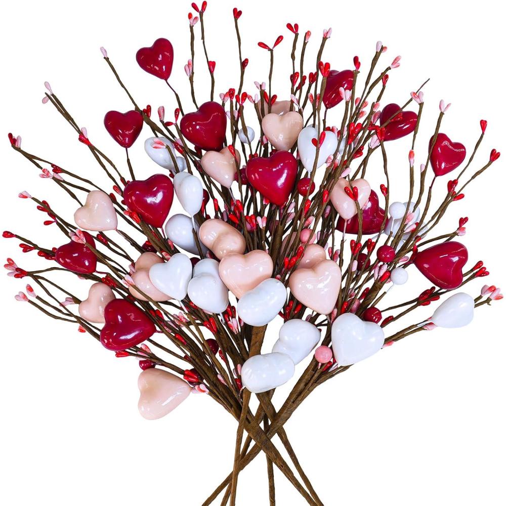 imageWinlyn 6 Pcs Valentines Day Heart and Berry Sprays  Artificial Heart Shaped Floral Picks Red Pink Berry Flower Stems 165quot for Wedding Floral Arrangement WreathRed  Pink  White