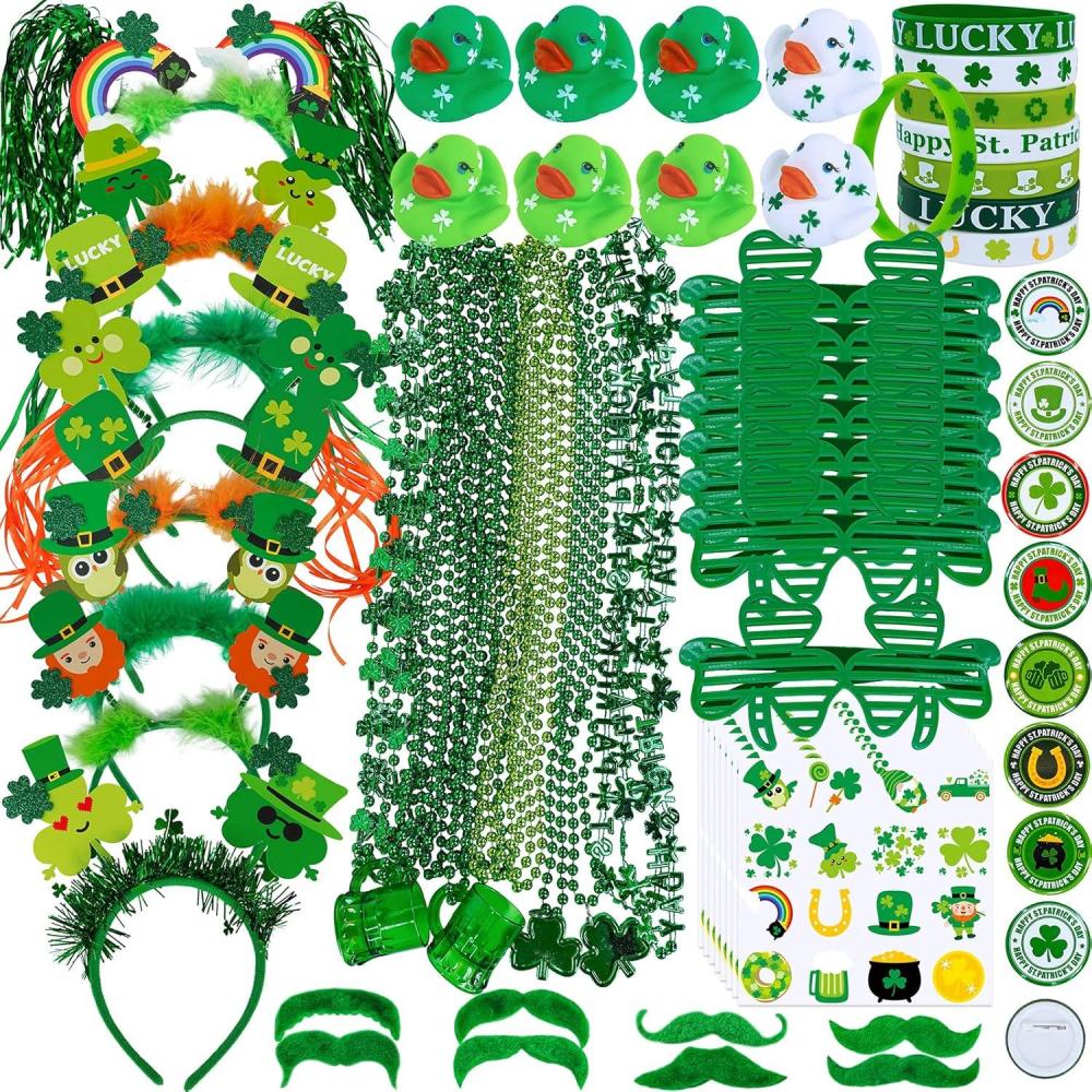 imageWinlyn Bulk St Patricks Day Novelty Jewelry Assortment St Patricks Day Party Favors Supplies Head Bopper Necklace Bracelet Glasses Tattoo Stickers Accessories for St Pattys Day Irish Party Dcor