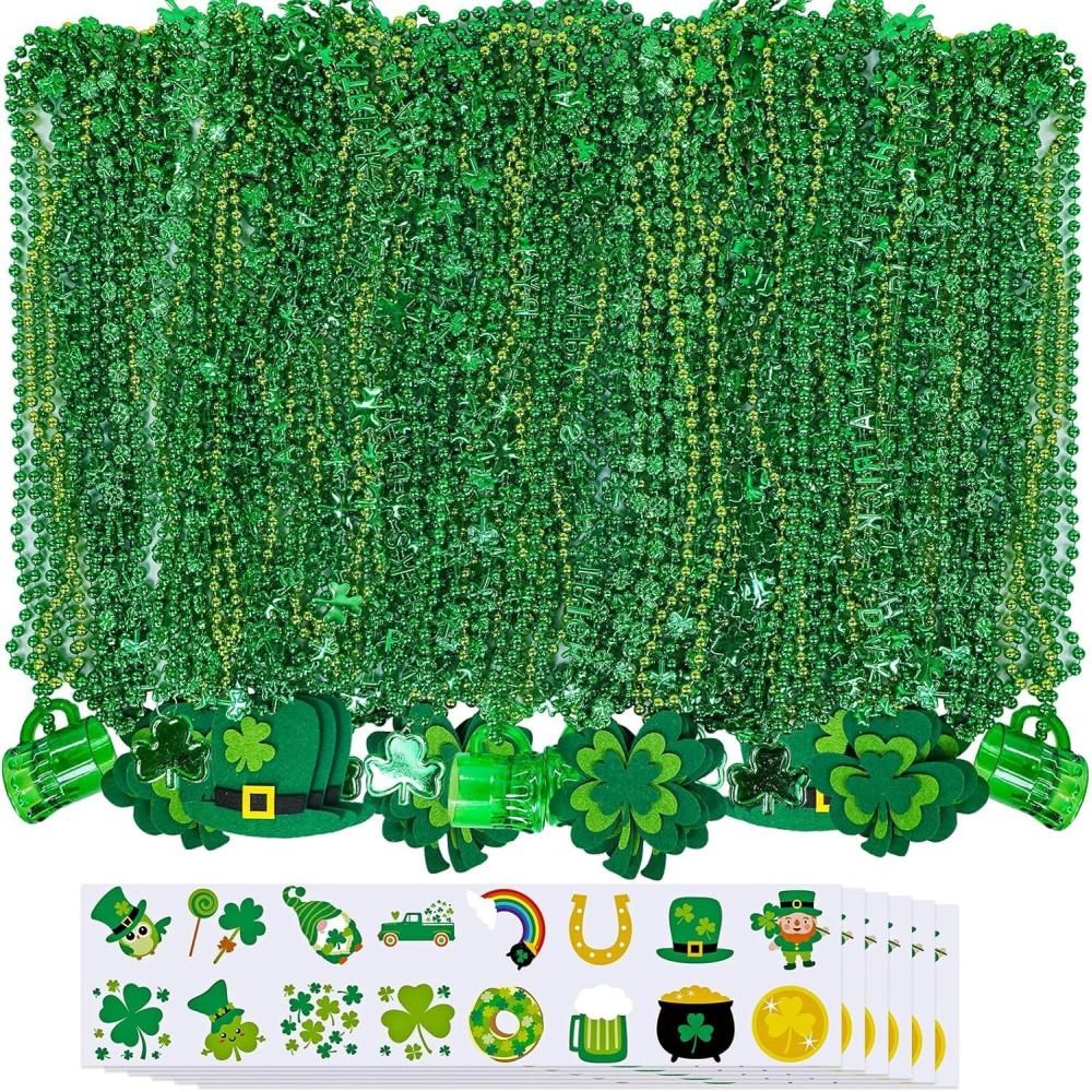 imageWinlyn BulkNovelty Jewelry Assortment Green Shamrock Beads Necklaces Tattoo Party Favor Supplies for St Patricks Day Irish Party Accessories Decor