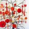 Winlyn 166 Pcs Chinese Lunar New Year Ornaments Hanging Good Luck Ornaments Red Lanterns Lucky Knots Tassels Festival Tree Ornaments Paper Fans for Asian New Year 2025 Snake Vietnamese Tet Party Decor