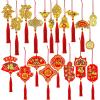 Winlyn 166 Pcs Chinese Lunar New Year Ornaments Hanging Good Luck Ornaments Red Lanterns Lucky Knots Tassels Festival Tree Ornaments Paper Fans for Asian New Year 2025 Snake Vietnamese Tet Party Decor