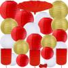 Winlyn 20 Pcs Asian Chinese New Year Party Decorations Red Gold White Round Paper Lanterns Hanging Party Lanterns Red Accordion Lanterns for Oriental Lunar New Year Festival Wedding Ceiling Decor