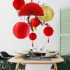 Winlyn 22 Pcs Chinese New Year Decorative Red Gold White Round Paper Lanterns Honeycomb Balls Paper Fans Oriental Hanging Party Decorations for Asian Chinese Japanese Lunar New Year Festival Wedding
