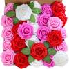 Winlyn 50 pcs Real Touch Blush Pink Roses with Stems & Silk Leaves – Bulk Artificial Flowers for Weddings Centerpieces Floral Arrangements Party Decorations Baby Showers Birthday Anniversaries Crafts(Shades of Pink)