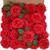 Winlyn 50 pcs Real Touch Blush Pink Roses with Stems & Silk Leaves – Bulk Artificial Flowers for Weddings Centerpieces Floral Arrangements Party Decorations Baby Showers Birthday Anniversaries Crafts(Red)