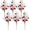 Winlyn 6 Pcs Valentine’s Day Heart and Berry Sprays – Artificial Heart Shaped Floral Picks, Red Pink Berry Flower Stems 16.5″ for Wedding Floral Arrangement Wreath(Red & White)
