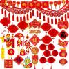 Winlyn Chinese Lunar New Year Party Decorations Oriental Red Lanterns Good Luck Garlands Hanging Festive Ornaments Party Swirls New Year Banner Honeycomb Balls for Asian Snake Year Wedding 2025 Decor