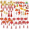 Winlyn Chinese New Year Party Decorations Good Luck Garlands Red Lanterns Hanging 3D Red FU Ornaments Good Luck Tree Ornaments Hong Bao Paper Cutting for Asian Lunar New Year 2025 Snake Year Decor