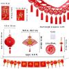 Winlyn Chinese New Year Party Decorations Red Lanterns Paper Fans Red Envelopes Hong Bao Coins Oriental Lucky Garland Chinese Knot Tassel FU Character Paper Cutting for Asian Lunar New Year 2025 Decor