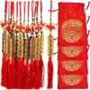 16 Pcs Chinese Lucky Coins Decorations Feng Shui Coins Ornaments Hanging Good Fortune Coins Ornaments Red Chinese Knot Luck Charm and fu Bags for Wealth Health Success Asian Chinese Lunar New Year