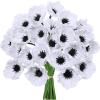 24 pcs Artificial White Poppy Flower Stems Real Touch Flower Fake Flowers in White with Black Center for Wedding Bouquets Corsages Centerpiece Floral Arrangements