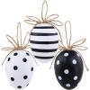 3 Pcs Assorted Large Foam Easter Egg Ornaments Black & White Striped and Dotted Easter Egg with Jute Bow Hanging Easter Tree Ornaments for Easter Tree Wreath Basket Farmhouse Spring Indoor Decor Gifts