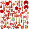 Winlyn 166 Pcs Chinese Lunar New Year Ornaments Hanging Good Luck Ornaments Red Lanterns Lucky Knots Tassels Festival Tree Ornaments Paper Fans for Asian New Year 2025 Snake Vietnamese Tet Party Decor