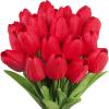 Winlyn 20 Pcs 10 Colors Artificial Tulip Flowers Stems Real Touch PU Tulips Multicolor Fake Tulip Bouquets Wedding Easter Spring Floral Arrangements Home Table Decorations(Red)